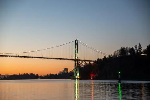 A picture of the Lions Gate bridge at daybreak. Vancouver BC Stock Photos