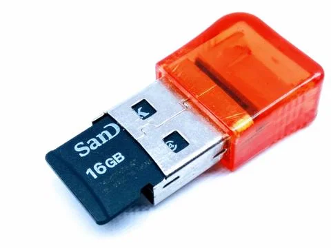 A picture of memory and card reader on white background 写真素材