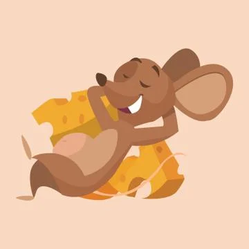 Picture of a mouse leaning on cheese. Vector illustration Illustrazione stock