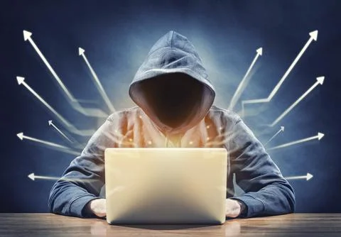 Picture of a nerd on a computer Stock Photos