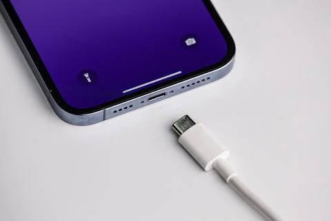 A picture of a new iphone using the new typec charger.Hincesti,Moldova,11.09 Stock Photos