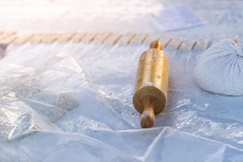 Picture of one of the steps in making Patongo snacks in the market. Stock Photos