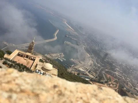 Picture of oran cathedral and the city from a high point Stock Photos