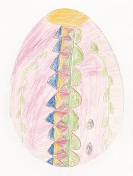 Picture of painted easter egg made by kid Stock Illustration