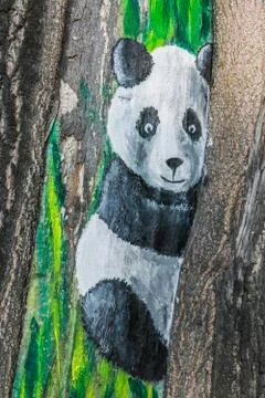 A picture of a panda on a tree trunk Stock Photos