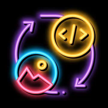 Picture programming code neon glow icon illustration Stock Illustration