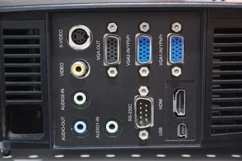 Picture of projector backside input output socket Stock Photos