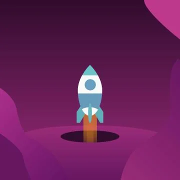 Picture of a rocket on a purple background. Vector illustration. Stock Illustration