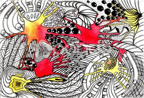Picture Space Abstraction. Hand Drawing Watercolor And Ink