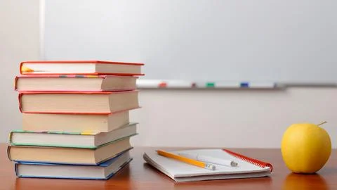 Picture of stack of books on the table Stock Photos
