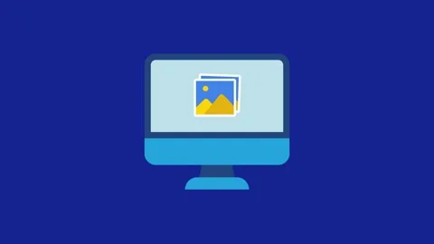 Picture stack floating on pc animation isolated on blue background Stock Footage 336888790