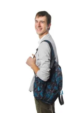 Picture of student with backpack on white Foto stock