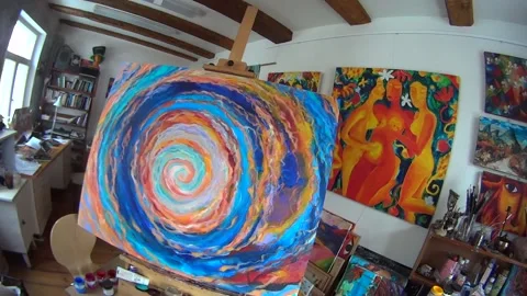 Picture in the studio on an easel Stock Footage 166469356