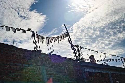 Picture of stunning white cloud pattern in the blue sky on a windy day Stock Photos