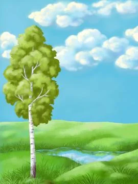 Picture, summer landscape Stock Illustration