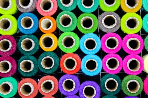 A picture of thread rolls with selective focus 写真素材