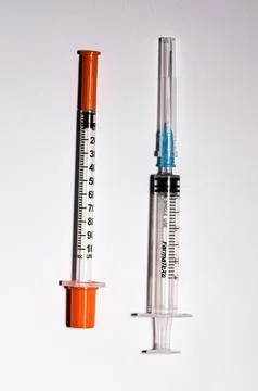 A picture with two examples of syringes that are used in medicine for different Stock Photos