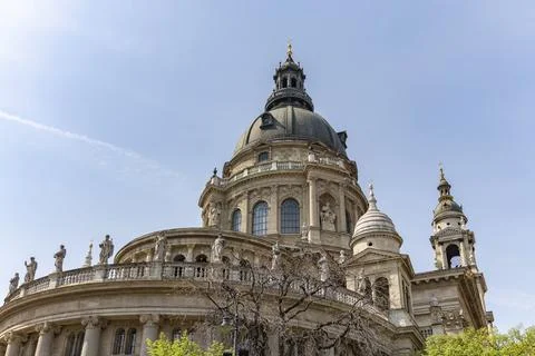 A picture of the upper section of the St. Stephen's Basilica Stock Photos