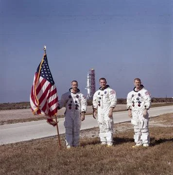 Pictured from left to right, the Apollo 9 astronauts, James A. McDivitt, Da.. Foto stock