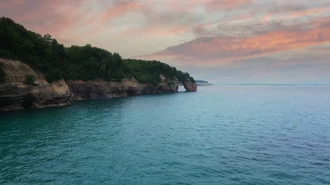 Pictured Rocks Sunset Cliffs Michigan Upper Peninsula Stock Footage 113821867