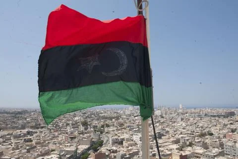 Pictured On Top Of The General Post Office Building In Central Tripoli An Employ Fotos de archivo