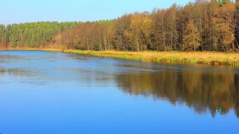 Pictureque view to the wide river Stock Footage 123411767