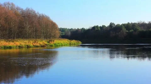 Pictureque view to the wide river Stock Footage 123411848