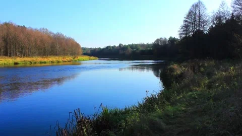 Pictureque view to the wide river Stock Footage 123411851