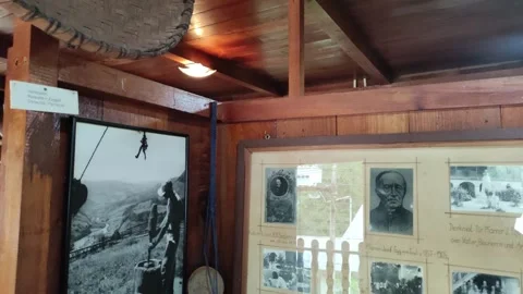 Pictures and display items in the "Schafferer Museum" in Pozuzo, Peru Stock Footage 283672017