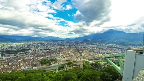 Picturesque aerial view of Grenoble city, France Stock Footage