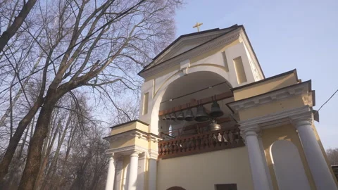 A Picturesque Bell Tower Elegantly Surrounded by Lush Green Trees Vidéo 303812423