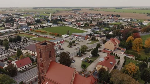 A picturesque drone flight backwards over Pępowew in Wielkopolska Stock Footage 319703240