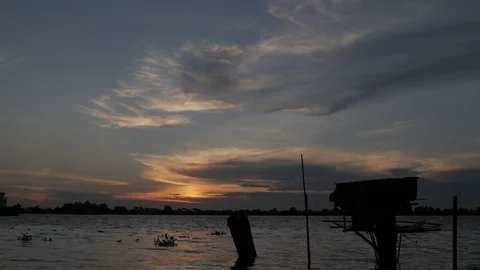 Picturesque evening sunset reflected on the river Video stock 107807552