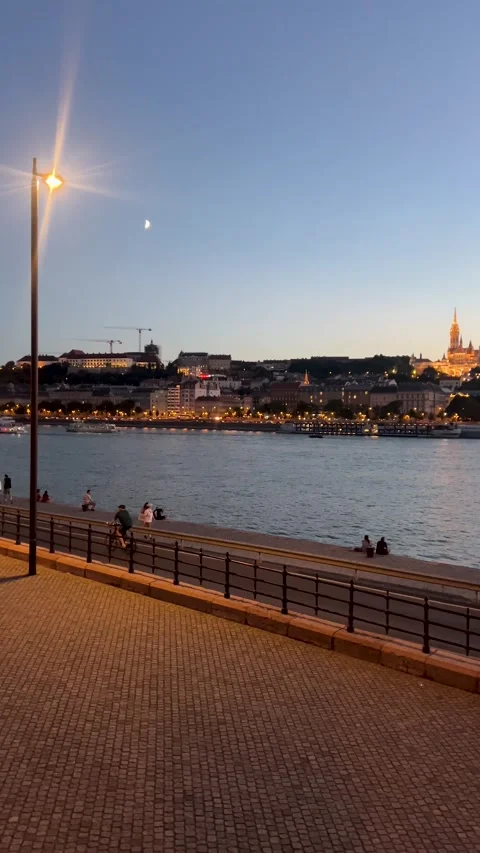 Picturesque evening view of the river and cityscape Stock Footage 292552069