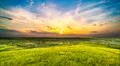 The picturesque field on the background of sunset. Wide angle Photo