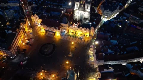 A picturesque flight over the architecture of the old town of Prague Stock Footage 256690899
