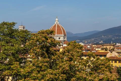 Picturesque Florence, the green hills and tiled roofs Stock Photos