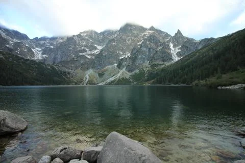 Picturesque  mountain lake Sea Eye. The Tatras. Poland. Stock Photos