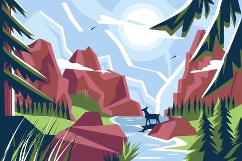 Picturesque mountain landscape Stock Illustration
