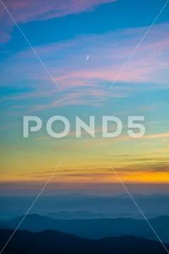 The picturesque mountain landscape on the sunrise background Stock Photos