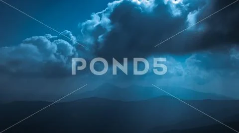 The picturesque mountain view on the background of moonlight. Wide angle Stock Photos