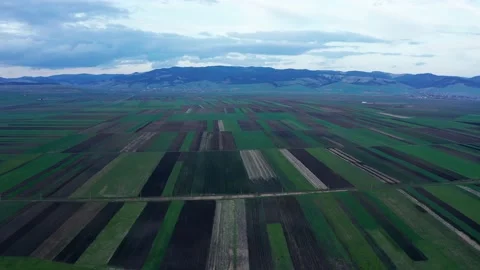 Picturesque patchwork fields. Aerial forward Stock Footage 154298636