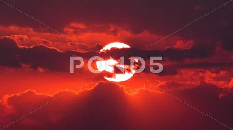 The picturesque red sunset with stormy clouds, Stock Photos