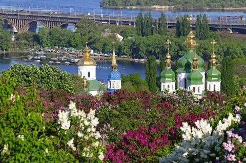 Picturesque spring view of Kyiv city, Ukraine Stock Photos