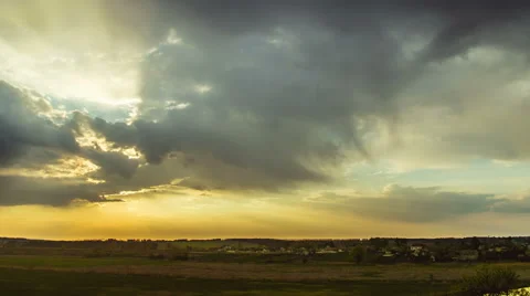 Picturesque sunset with clouds, wide angle. VIDEO WITH VARIABLE PLAYBACK SPEED Stock Footage 49535180