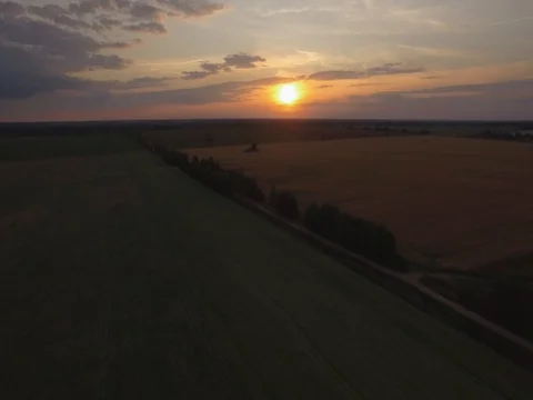 Picturesque sunset over fields #4 Stock Footage