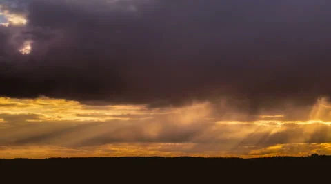 Picturesque sunset by thunderstorm clouds, panoramic camera motion capture Stock Footage 48344648