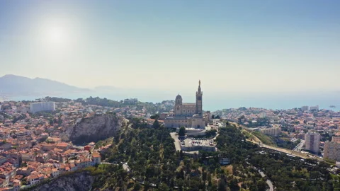 Picturesque townscape of french port city Marseille in mediterranean sea aerial Stock Footage 197146083