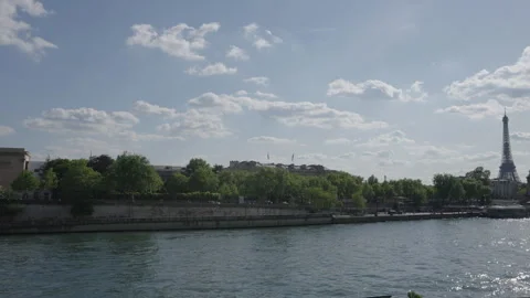A picturesque view of the Eiffel Tower, Seine River Stock Footage 304234634