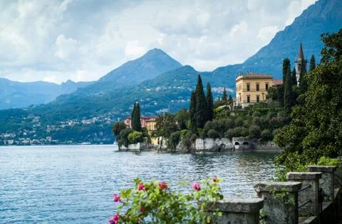 A picturesque view of Lake Como from Villa Monastero in Italy Stock Photos